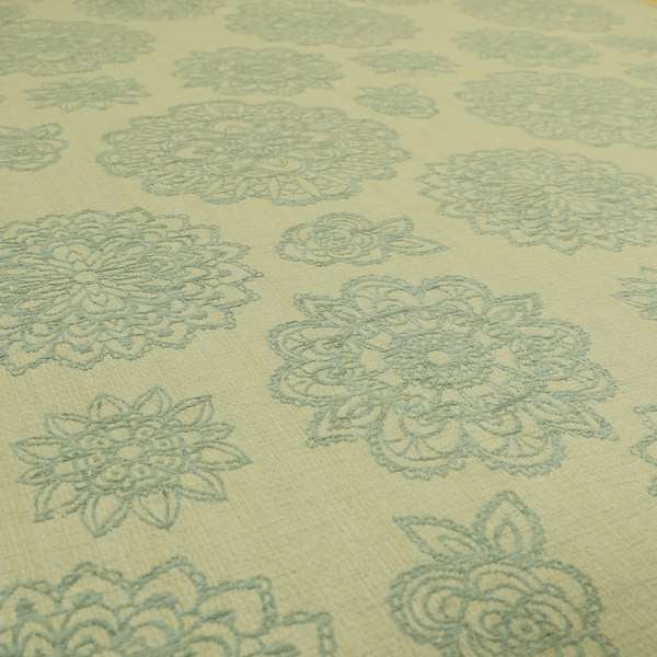 Floral Leaf Design In Duck Egg Blue Green Colour Chenille Furnishing Fabric JU030316-01