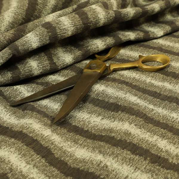 Funky Striped Pattern White Brown Colour Chenille Furnishing Fabric JU030316-13