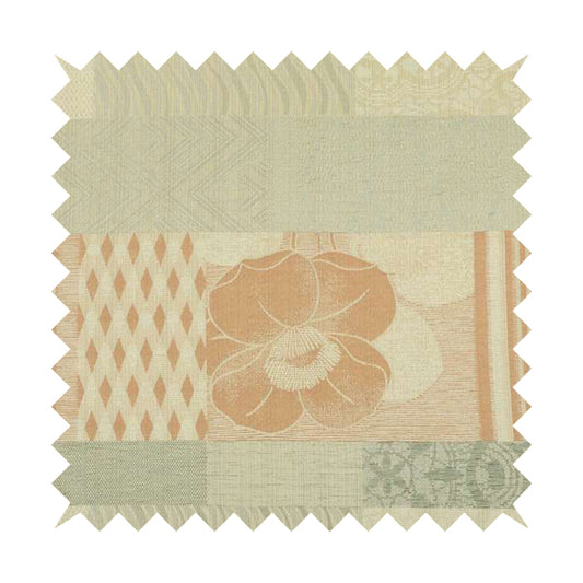 Patchwork Pattern Orange Light Blue Colour Soft Chenille Upholstery Interior Fabric JU030316-17