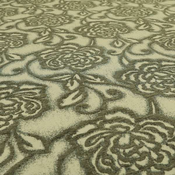 Large Floral Designer Pattern In Greyish Textured Colour Chenille Furnishing Fabric JU030316-19