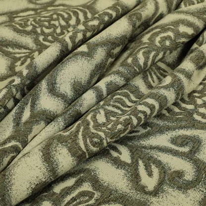 Large Floral Designer Pattern In Greyish Textured Colour Chenille Furnishing Fabric JU030316-19