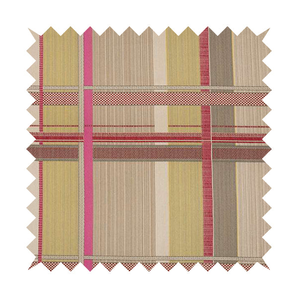 Pink Red Beige Patchwork Striped Pattern Chenille Upholstery Fabric JU050516-17