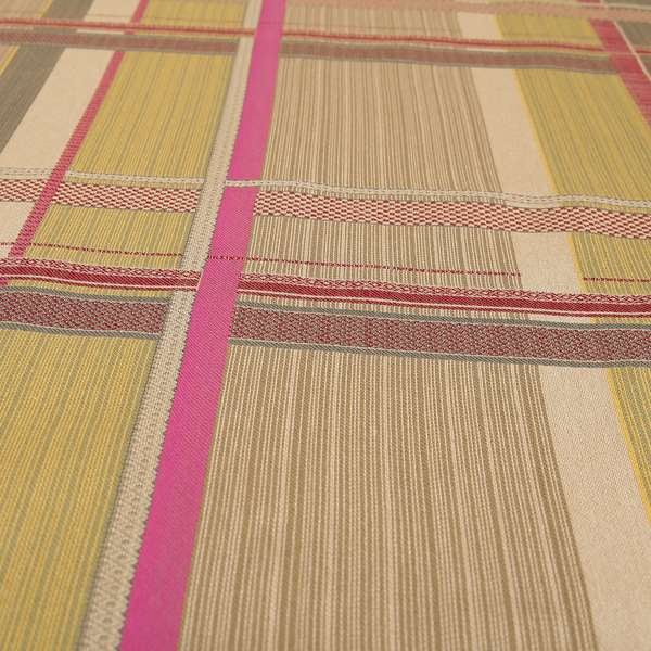 Pink Red Beige Patchwork Striped Pattern Chenille Upholstery Fabric JU050516-17