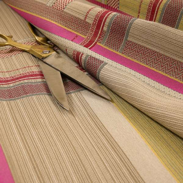 Pink Red Beige Patchwork Striped Pattern Chenille Upholstery Fabric JU050516-17