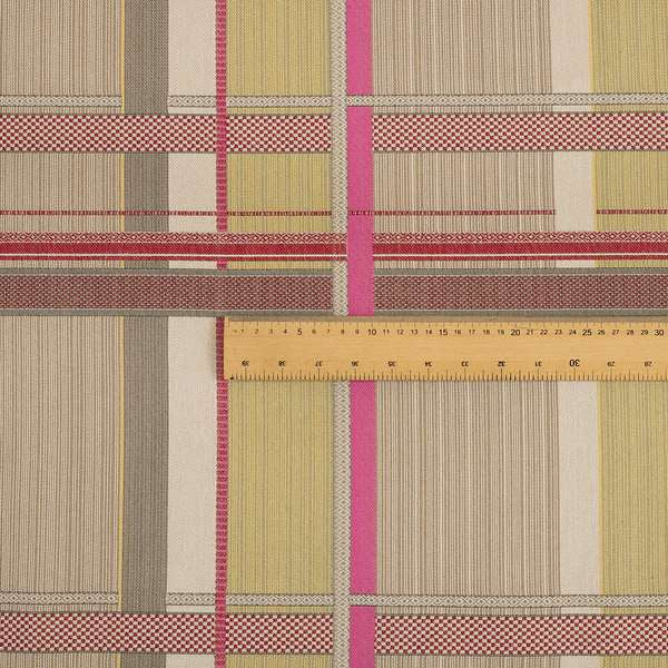 Pink Red Beige Patchwork Striped Pattern Chenille Upholstery Fabric JU050516-17