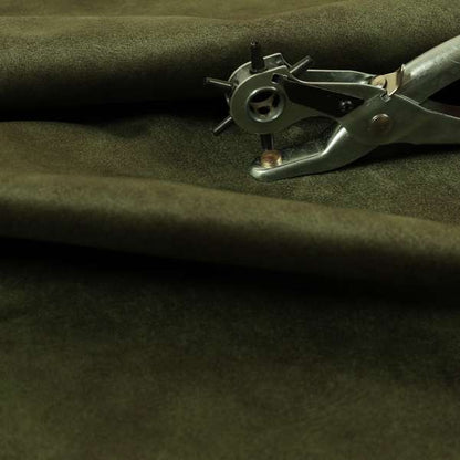 Kansas Distressed Army Green Coloured Velour Velvet Upholstery Curtains Fabric - Made To Measure Curtains