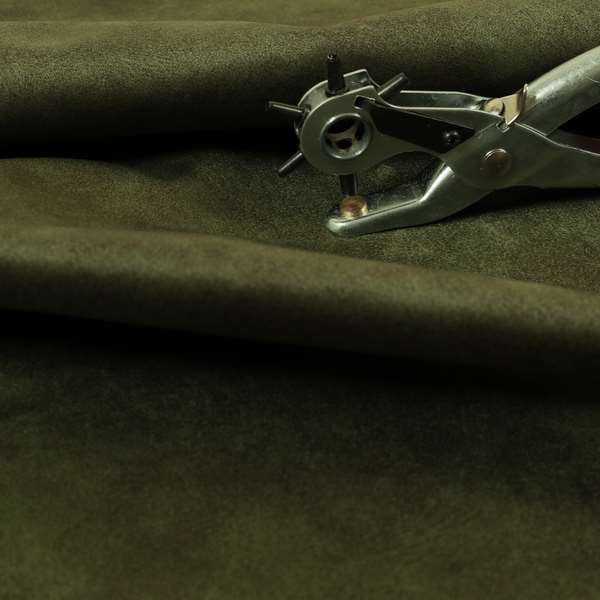 Kansas Distressed Army Green Coloured Velour Velvet Upholstery Curtains Fabric - Handmade Cushions