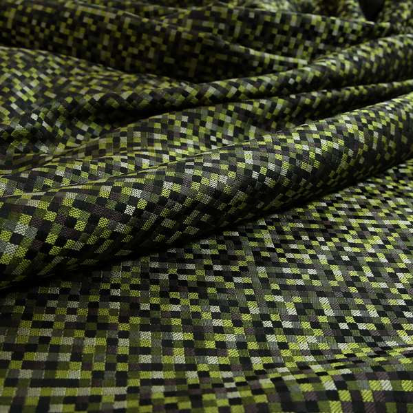 Katy Polka Square Checked Pattern Green Black Upholstery Fabric