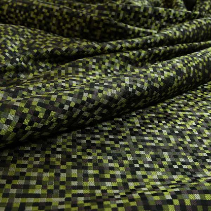 Katy Polka Square Checked Pattern Green Black Upholstery Fabric