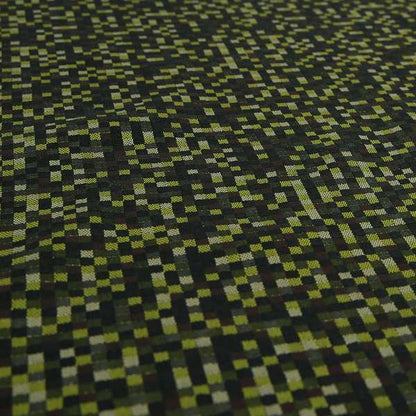 Katy Polka Square Checked Pattern Green Black Upholstery Fabric