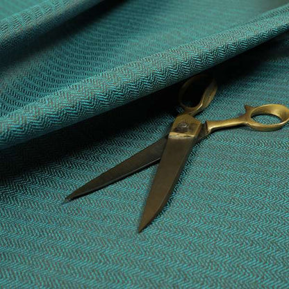 Kirkwall Herringbone Furnishing Fabric In Teal Blue Colour - Roman Blinds