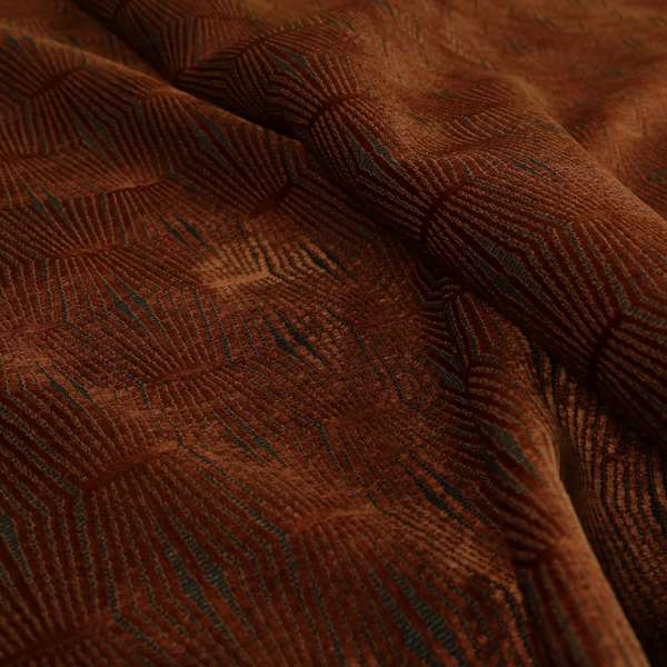 Kyoto Argyle Geometric Pattern Velvet Fabric In Orange Brown Colour - Roman Blinds