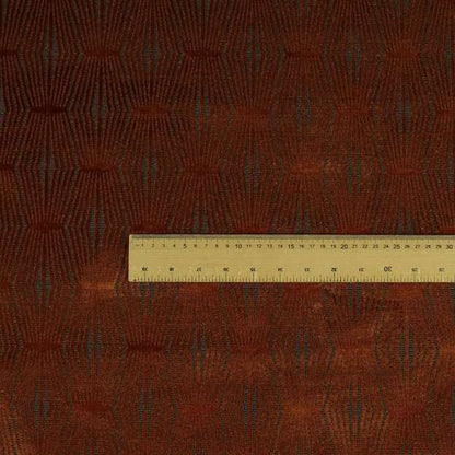 Kyoto Argyle Geometric Pattern Velvet Fabric In Orange Brown Colour - Roman Blinds