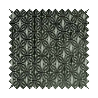 Kyoto Argyle Geometric Pattern Velvet Fabric In Grey Colour - Made To Measure Curtains