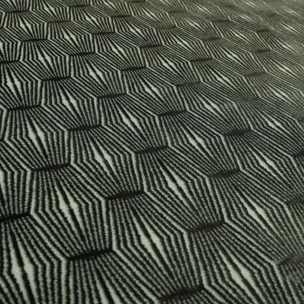 Kyoto Argyle Geometric Pattern Velvet Fabric In Grey Colour - Made To Measure Curtains