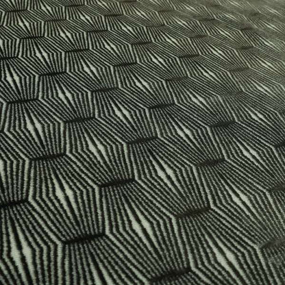 Kyoto Argyle Geometric Pattern Velvet Fabric In Grey Colour - Made To Measure Curtains