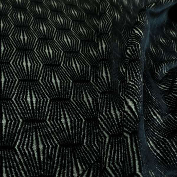 Kyoto Argyle Geometric Pattern Velvet Fabric In Black Colour - Roman Blinds