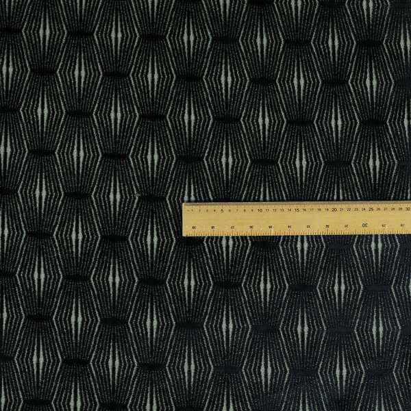 Kyoto Argyle Geometric Pattern Velvet Fabric In Black Colour - Roman Blinds