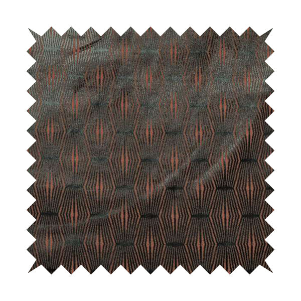 Kyoto Argyle Geometric Pattern Velvet Fabric In Grey Orange Colour - Roman Blinds