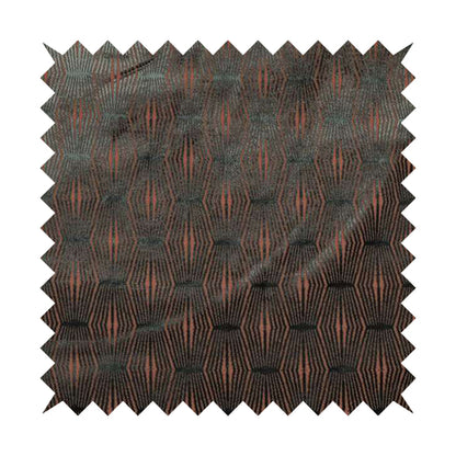 Kyoto Argyle Geometric Pattern Velvet Fabric In Grey Orange Colour - Made To Measure Curtains