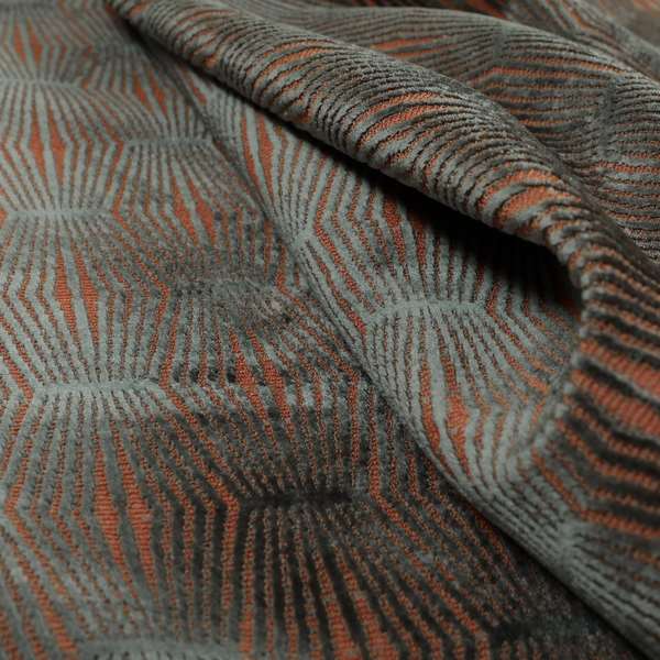 Kyoto Argyle Geometric Pattern Velvet Fabric In Grey Orange Colour - Roman Blinds