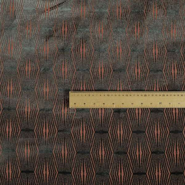 Kyoto Argyle Geometric Pattern Velvet Fabric In Grey Orange Colour - Made To Measure Curtains