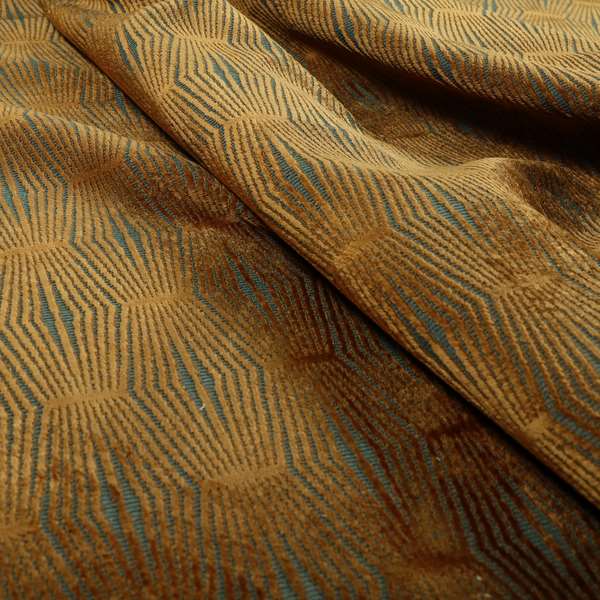 Kyoto Argyle Geometric Pattern Velvet Fabric In Orange Blue Colour - Roman Blinds