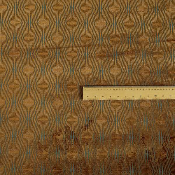 Kyoto Argyle Geometric Pattern Velvet Fabric In Orange Blue Colour - Roman Blinds