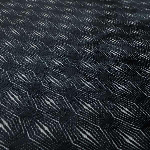 Kyoto Argyle Geometric Pattern Velvet Fabric In Navy Blue Colour - Made To Measure Curtains