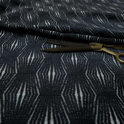 Kyoto Argyle Geometric Pattern Velvet Fabric In Navy Blue Colour - Made To Measure Curtains