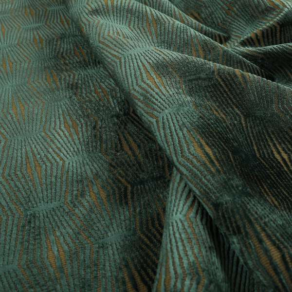 Kyoto Argyle Geometric Pattern Velvet Fabric In Teal Orange Colour - Made To Measure Curtains