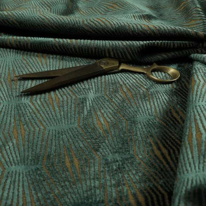 Kyoto Argyle Geometric Pattern Velvet Fabric In Teal Orange Colour - Made To Measure Curtains