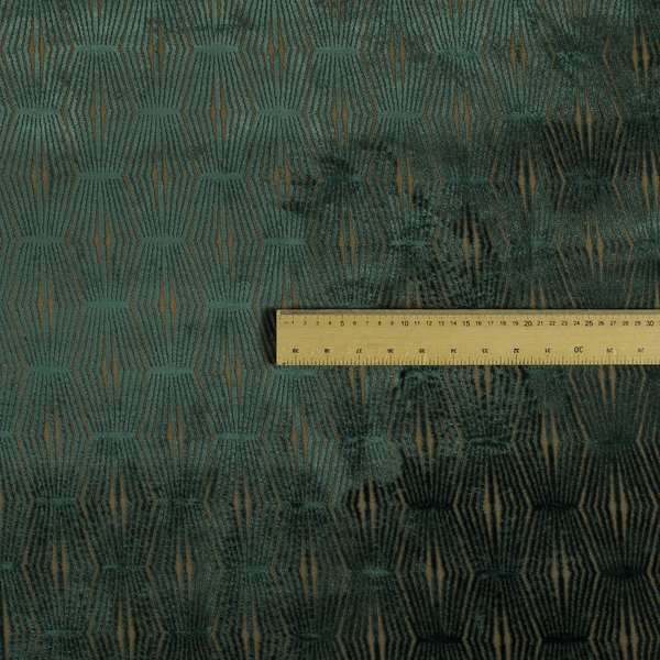 Kyoto Argyle Geometric Pattern Velvet Fabric In Teal Orange Colour - Made To Measure Curtains