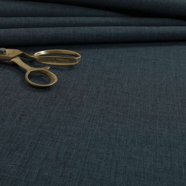 Lauren Hardwearing Linen Effect Chenille Upholstery Furnishing Fabric Denim Blue Colour - Made To Measure Curtains