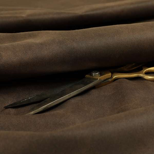 Lisbon Faux Suede Leatherette Finish Upholstery Fabric In Dark Brown Colour