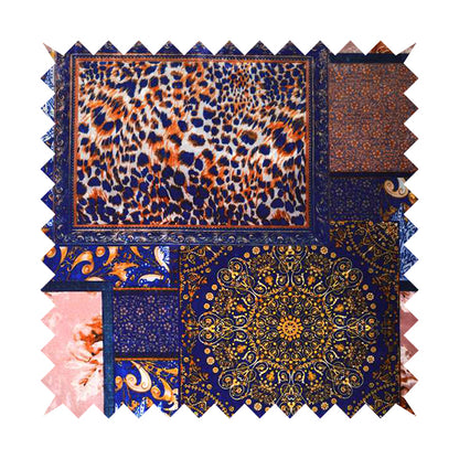 British Designed Printed Elegant Blue Colour Patchwork Printed On Luxury Crushed Velvet - Roman Blinds