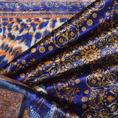 British Designed Printed Elegant Blue Colour Patchwork Printed On Luxury Crushed Velvet - Made To Measure Curtains