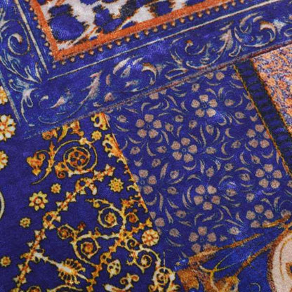 British Designed Printed Elegant Blue Colour Patchwork Printed On Luxury Crushed Velvet - Roman Blinds