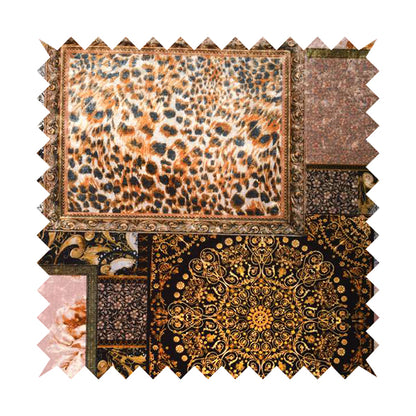 British Designed Printed Elegant Brown Colour Patchwork Printed On Luxury Crushed Velvet - Handmade Cushions