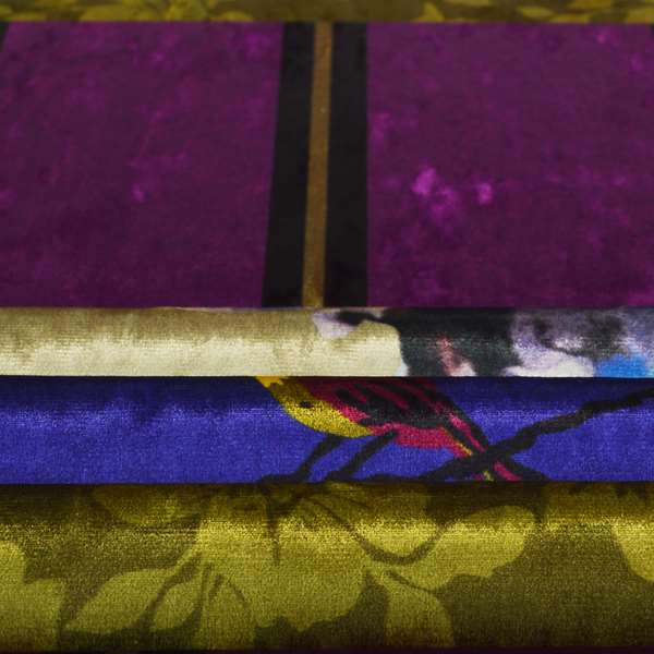 British Designed Printed Multi Coloured Alice Wonder Patchwork Printed On Luxury Crushed Velvet - Made To Measure Curtains