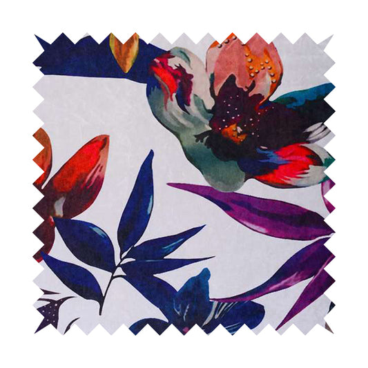 British Designed Printed Tropical Colour Floral Leaf Design Printed On Luxury Crushed Velvet