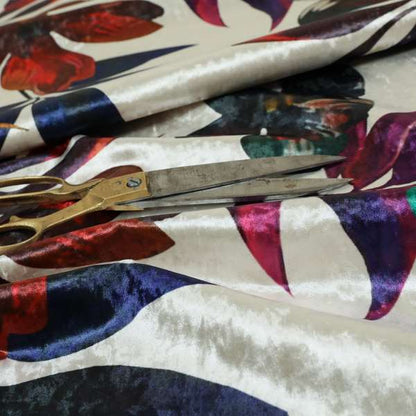 British Designed Printed Tropical Colour Floral Leaf Design Printed On Luxury Crushed Velvet - Roman Blinds