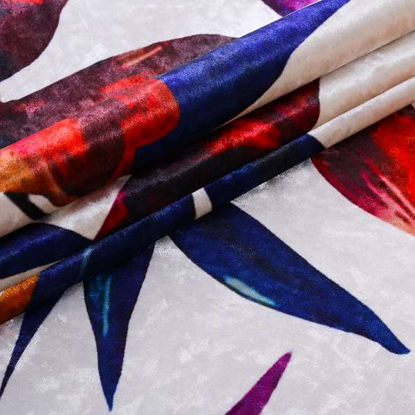 British Designed Printed Tropical Colour Floral Leaf Design Printed On Luxury Crushed Velvet - Roman Blinds