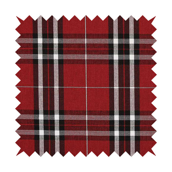 Louise Scottish Inspired Tartan Design Chenille Upholstery Fabric Red Colour - Roman Blinds