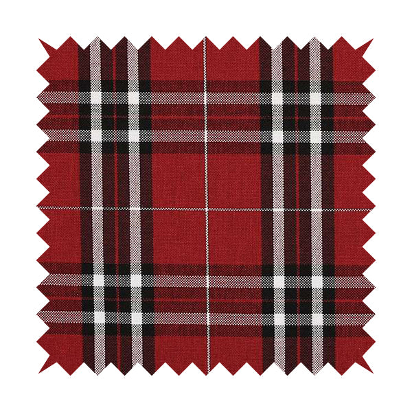 Louise Scottish Inspired Tartan Design Chenille Upholstery Fabric Red Colour - Made To Measure Curtains