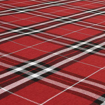 Louise Scottish Inspired Tartan Design Chenille Upholstery Fabric Red Colour - Made To Measure Curtains