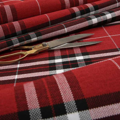 Louise Scottish Inspired Tartan Design Chenille Upholstery Fabric Red Colour - Made To Measure Curtains