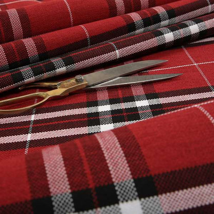 Louise Scottish Inspired Tartan Design Chenille Upholstery Fabric Red Colour - Handmade Cushions