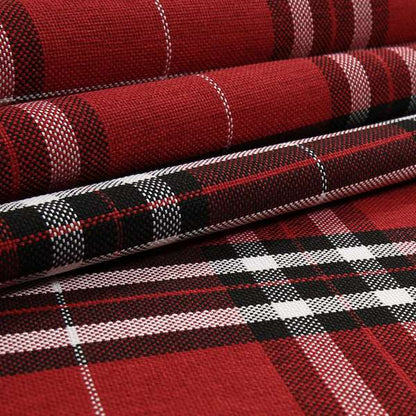 Louise Scottish Inspired Tartan Design Chenille Upholstery Fabric Red Colour - Roman Blinds