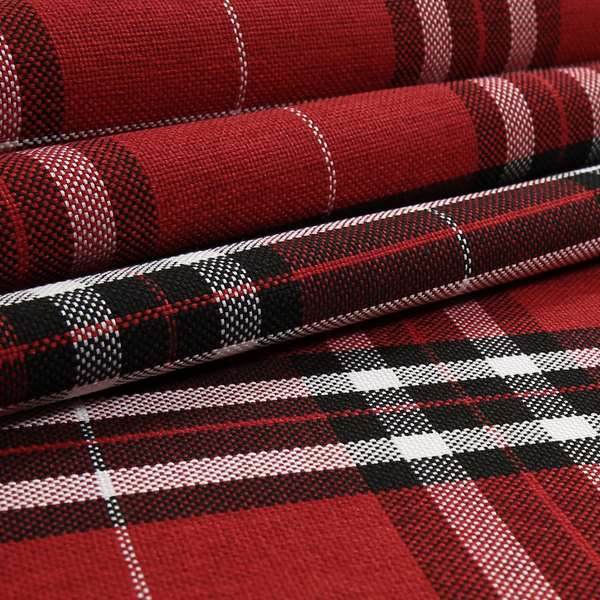 Louise Scottish Inspired Tartan Design Chenille Upholstery Fabric Red Colour - Made To Measure Curtains